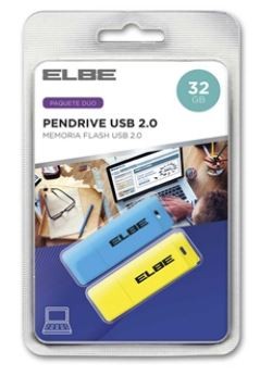 MEMORIA USB ELBE 32GB PACK 2 UDS AZUL Y AMARILLO  